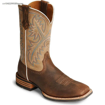 Retro Mid-Tube Western Cowboy Boots – Handmade Leather Riding Boots for Men & Women Cyberpunk Style