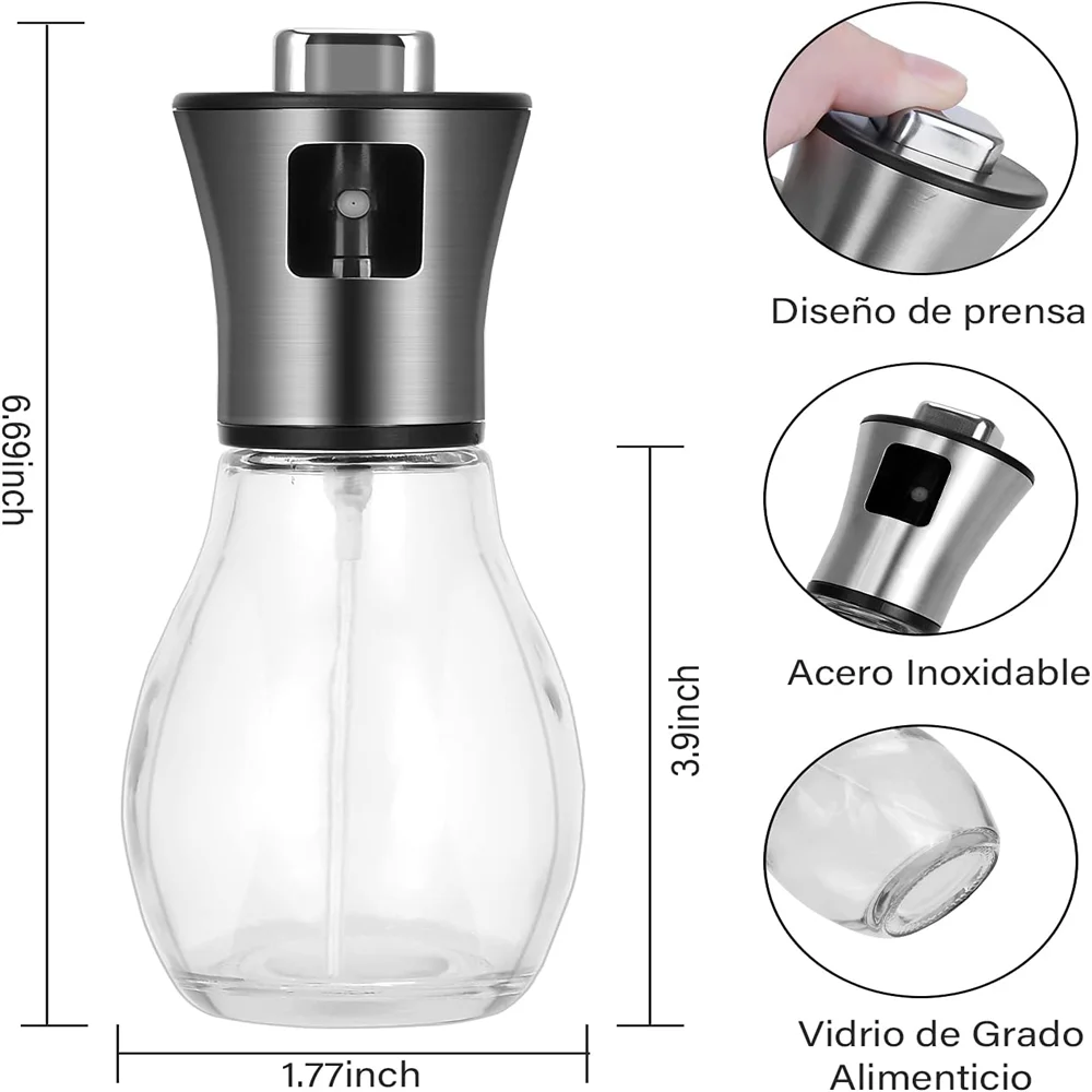 Kitchen Oil Sprayer for Cooking,6.8oz/200ml Olive Oil or Vinegar, Trigger Design,Stainless Steel Vinegar Glass Spray Bottle