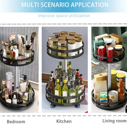 360°Rotation Spice Rack Organizer Jar Cans For Kitchen Accessories Non-Skid Carbon Steel Storage Tray For Seasonings And Spices