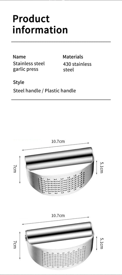 Manual Stainless Steel Garlic Press – Easy Kitchen Garlic Crusher