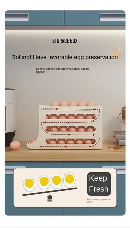 Automatic Egg Holder for Refrigerator – 4-Tier Rolling Egg Organizer