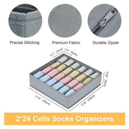 Sock Drawer Organizer Divider Underwear 24 Cell Closet Organizers Holders for Storing Socks Handkerchiefs Ties Belts