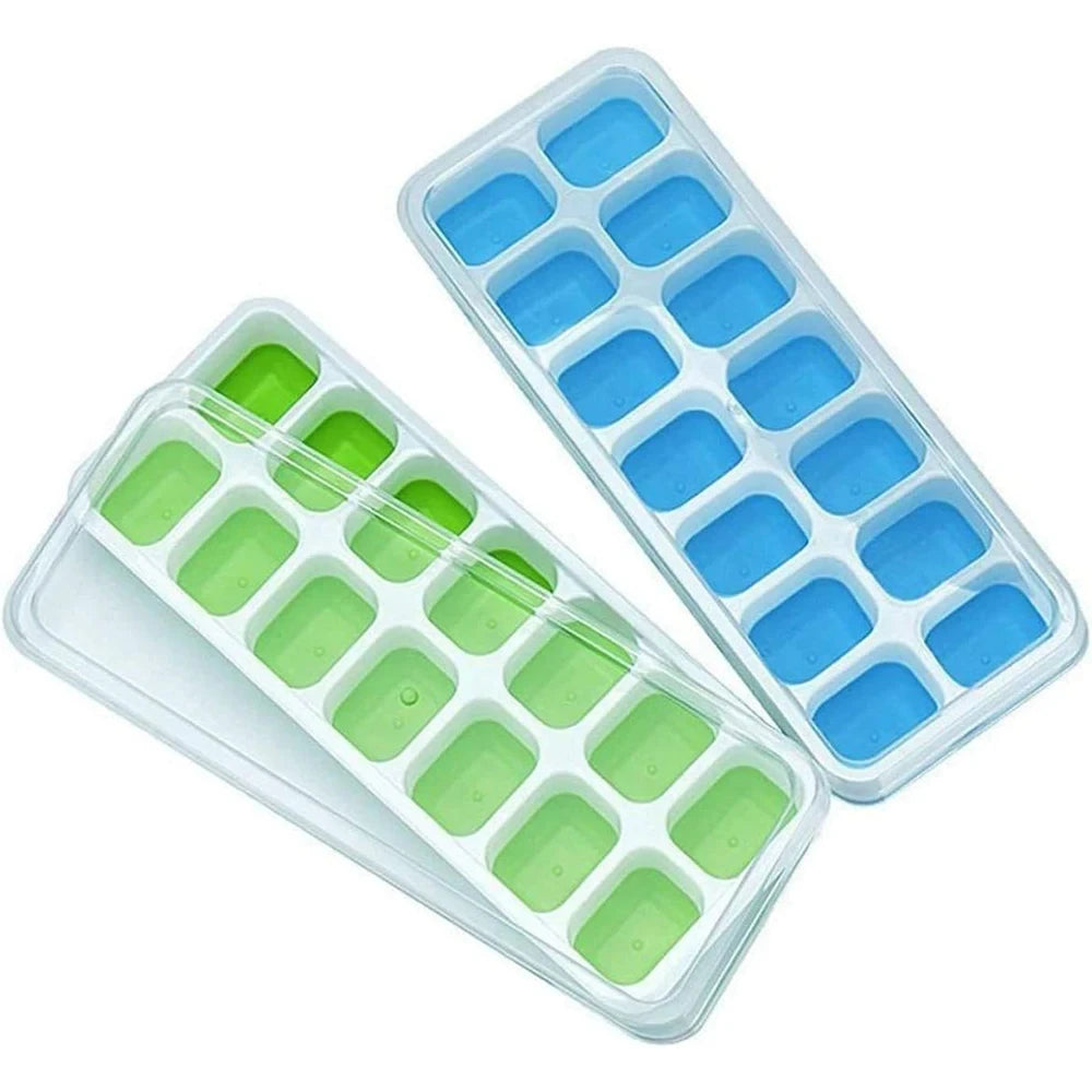 Ice Cube Tray Mold with Lid Silicone Square 14 Cube Easy Release Ice Cube Molds Summer Kitchen Bar DIY Iced Cocktail Freeze Tool