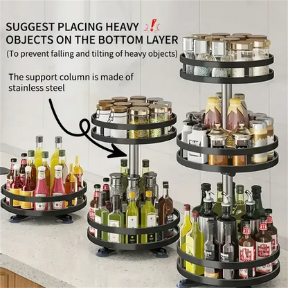 360°Rotation Spice Rack Organizer Jar Cans For Kitchen Accessories Non-Skid Carbon Steel Storage Tray For Seasonings And Spices