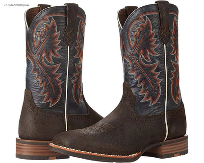 Retro Mid-Tube Western Cowboy Boots – Handmade Leather Riding Boots for Men & Women Cyberpunk Style