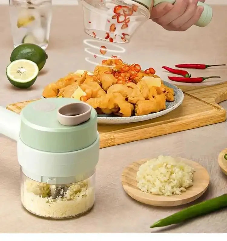 4In1 Electric Vegetable Cutter Set Handheld Wireless Electric Garlic Masher Food Chopper Meat Grinder Machine Food Peel Slice