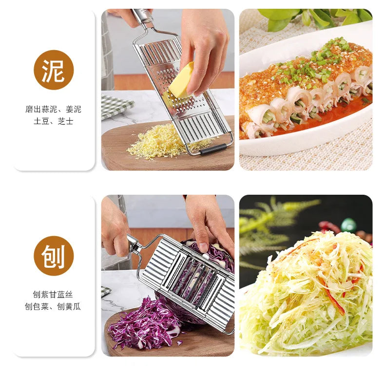 Stainless steel multifunctional manual switchable radish slicer for three-dimensional vegetable cutting in the kitchen