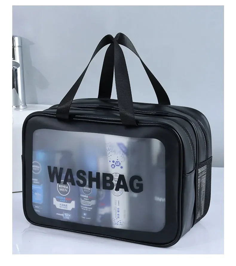 Dry-wet separation double transparent PU makeup bag portable washing bag cosmetic storage bag travel fitness swimming essentials
