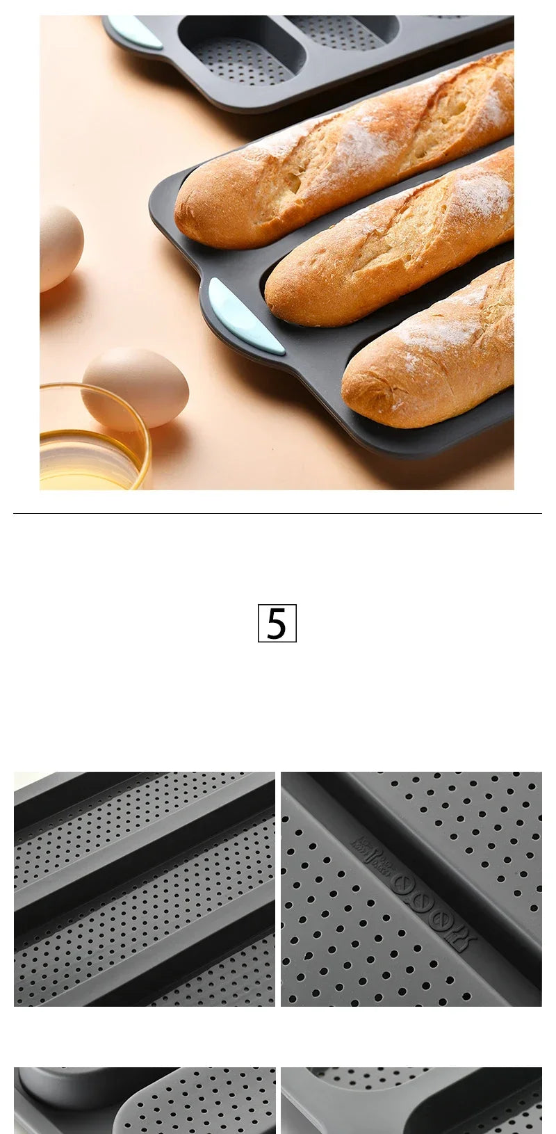 Baking Mold Restaurant Bread Food Mould Grade Baguette Bake Tray Silicone Anti-scalding Non-stick Oven Tool Kitchen Accessories