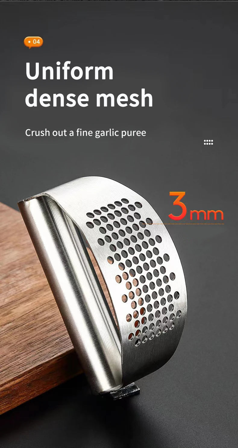 Manual Stainless Steel Garlic Press – Easy Kitchen Garlic Crusher