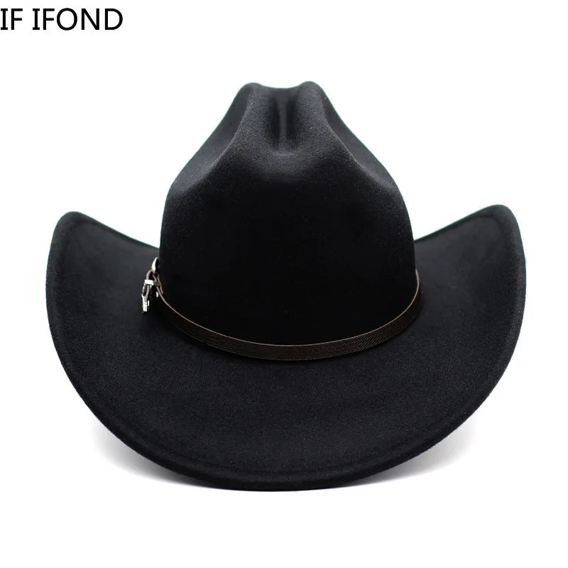 Vintage Western Cowboy Hat – Leather Wide Brim Jazz Hat for Men & Women