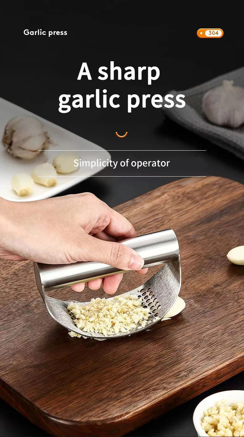 Manual Stainless Steel Garlic Press – Easy Kitchen Garlic Crusher