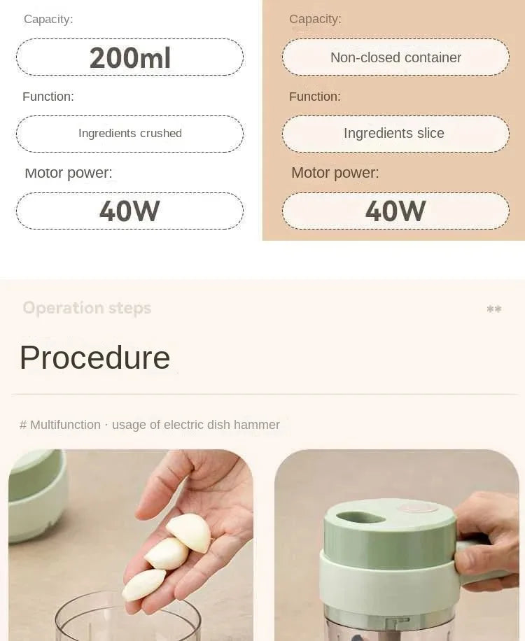 4In1 Electric Vegetable Cutter Set Handheld Wireless Electric Garlic Masher Food Chopper Meat Grinder Machine Food Peel Slice