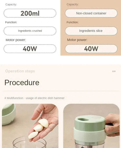 4In1 Electric Vegetable Cutter Set Handheld Wireless Electric Garlic Masher Food Chopper Meat Grinder Machine Food Peel Slice