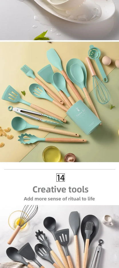 12-Piece Silicone Kitchen Utensils Set – Non-Stick Cookware Tools