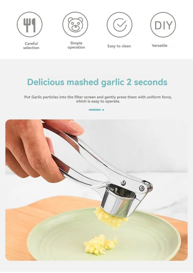 Heavy-Duty Garlic Press – Anti-Skid Manual Garlic Crusher