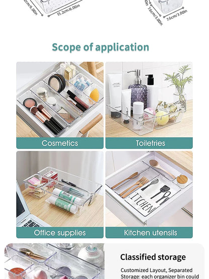 7/14 Pcs Drawer Organizers Set Clear Plastic Desk Dividers Bins Bedroom Dresser Office Storage Box for Makeup Jewelries Gadgets