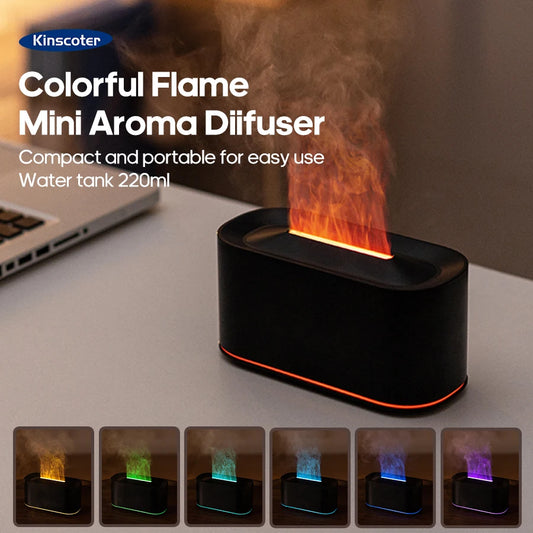 Mini Aroma Diffuser Aromatherapy Essential Oils Realistic Flame Lights Colorful RGB Air Humidifier Desktop USB Sprayer