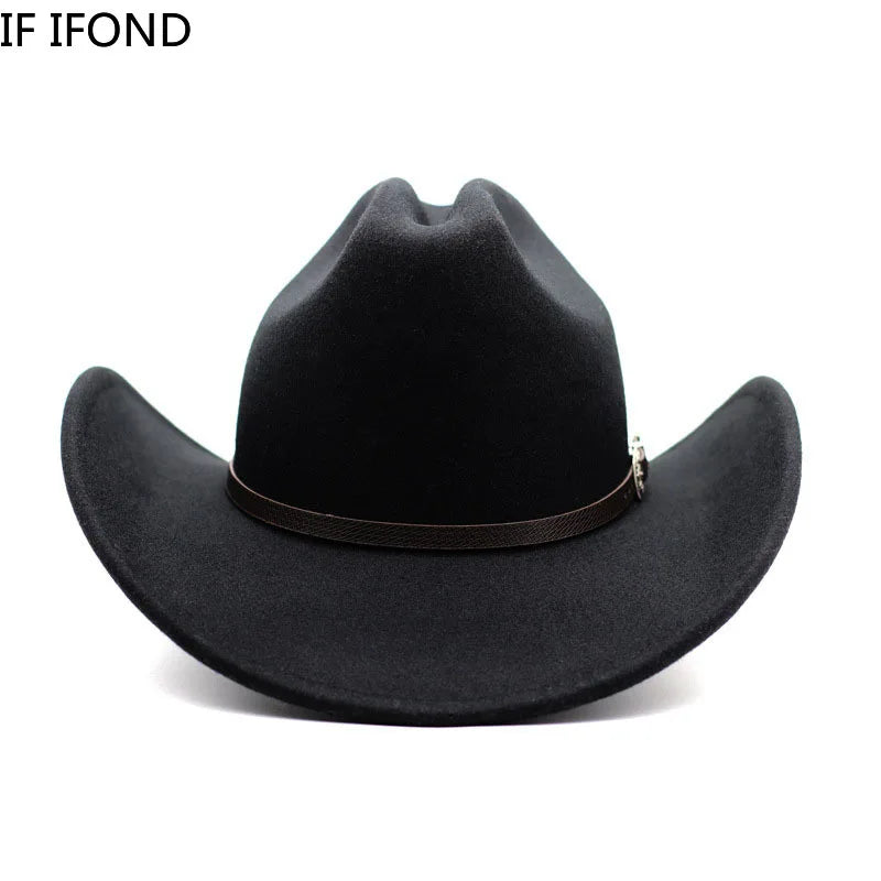 Vintage Western Cowboy Hat – Leather Wide Brim Jazz Hat for Men & Women