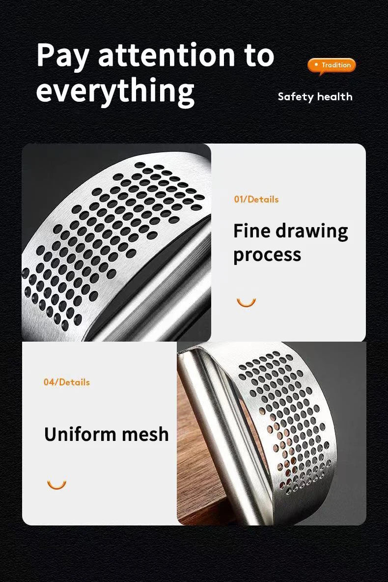 Manual Stainless Steel Garlic Press – Easy Kitchen Garlic Crusher