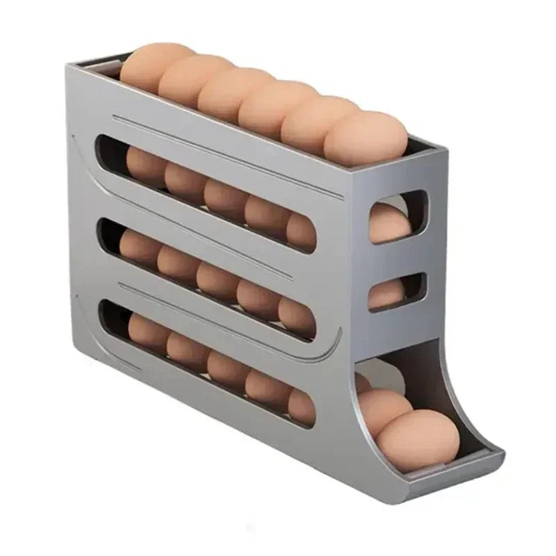 Automatic Egg Holder for Refrigerator – 4-Tier Rolling Egg Organizer