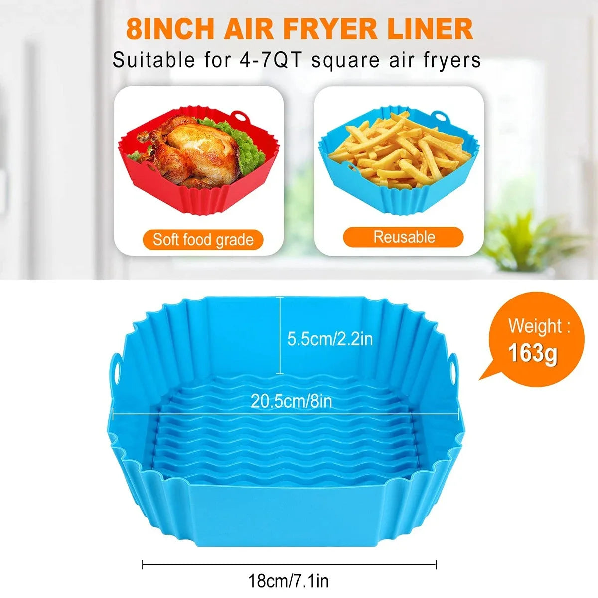 Silicone Air Fryer Pot Tray Food Safe Reusable Square BBQ Barbecue Pad Plate Airfryer Oven Baking Mold Basket Pan for Kitchen