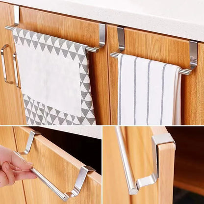 No-Drill Over Cabinet Towel Rack – Stainless Steel Kitchen Organizer