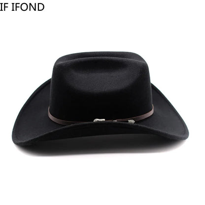 Vintage Western Cowboy Hat – Leather Wide Brim Jazz Hat for Men & Women