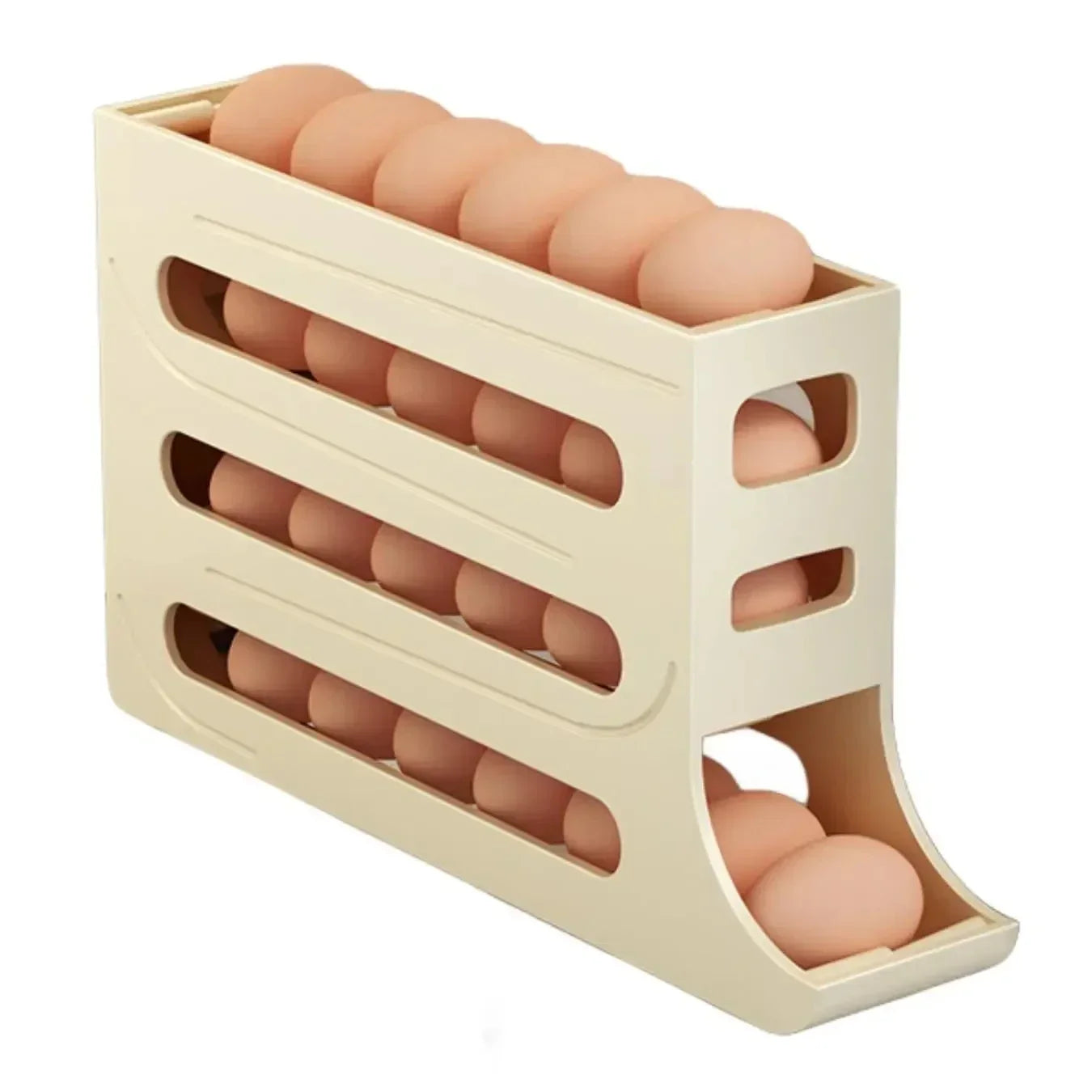 Automatic Egg Holder for Refrigerator – 4-Tier Rolling Egg Organizer
