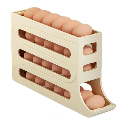 Automatic Egg Holder for Refrigerator – 4-Tier Rolling Egg Organizer
