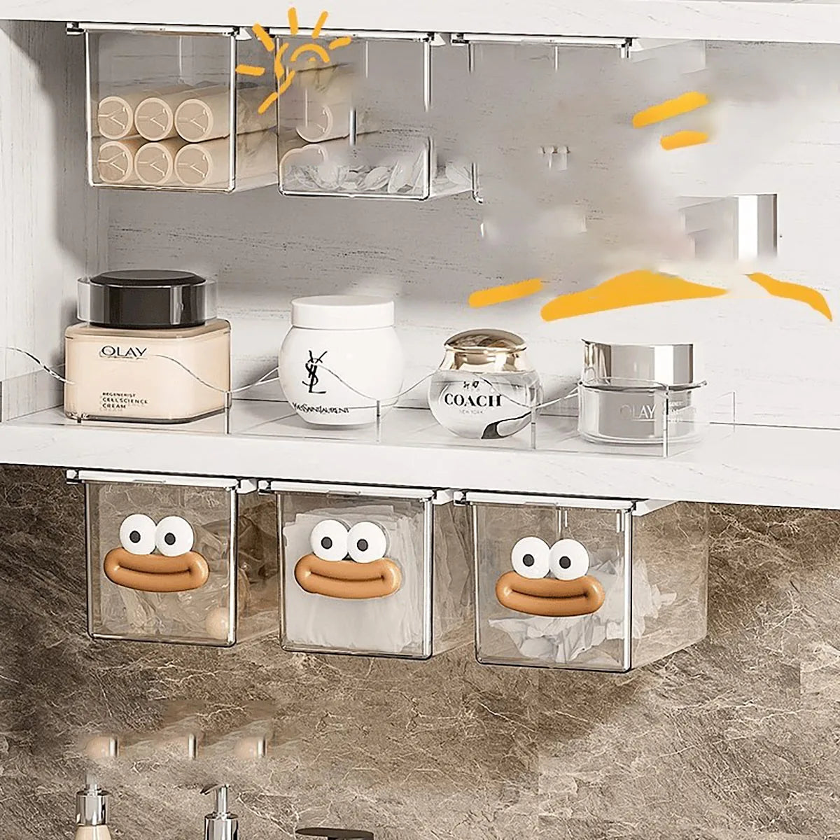 Transparent Bathroom Cotton Stick Makeup Cotton Bathroom Pull-Out Storage Drawer Style Storage Box Under The Mirror Cabinet