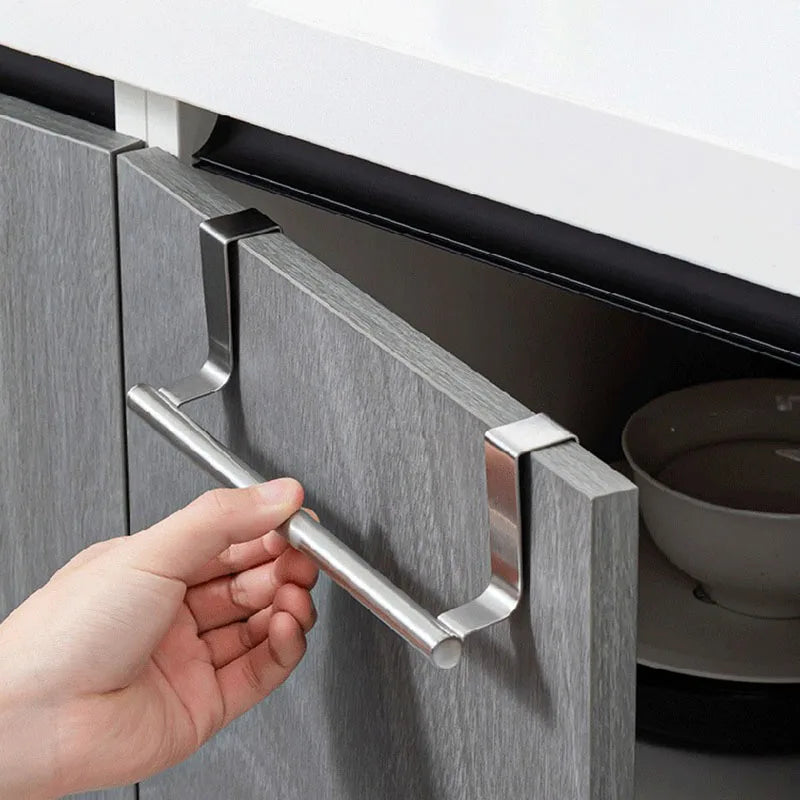 No-Drill Over Cabinet Towel Rack – Stainless Steel Kitchen Organizer