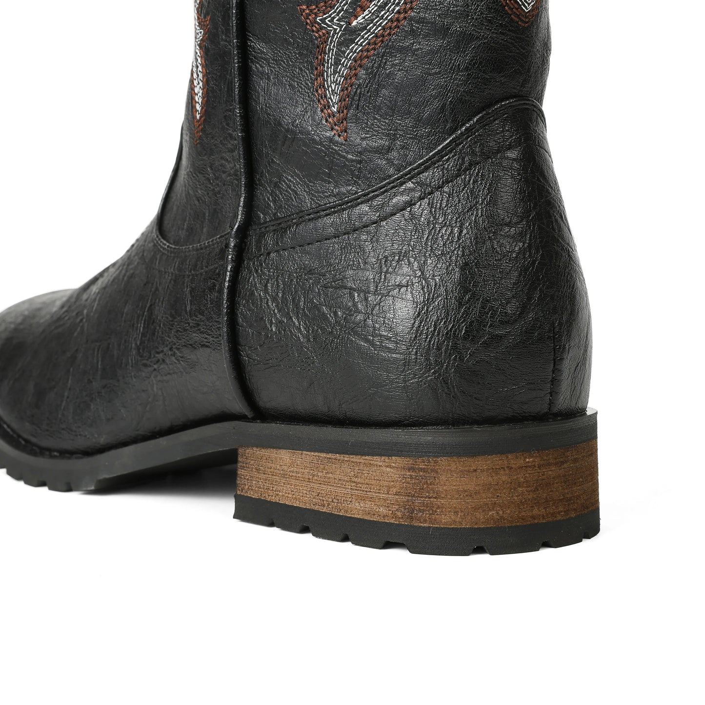 Classic Western Cowboy Boots – Handmade Embroidered Mid-Calf Pull-On Boots Vegan Leather
