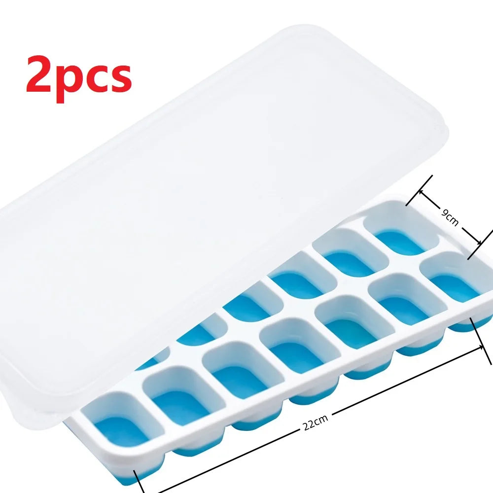 Ice Cube Tray Mold with Lid Silicone Square 14 Cube Easy Release Ice Cube Molds Summer Kitchen Bar DIY Iced Cocktail Freeze Tool