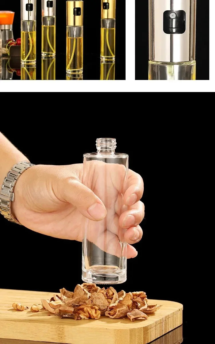1-4Pcs Vinegar Oil Cruet Oiler Press-type Oil Bottle Things for Kitchens Leakproof and Heat-resistant Glass Spray Sprayer Tools