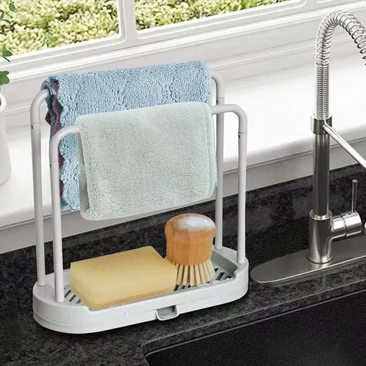 Kitchen Cloth Rack, Double-Layer Dishwashing Cloth Drain Rack, Sink Storage Rack, Countertop Sponge Steel Wire Ball Storage Rack