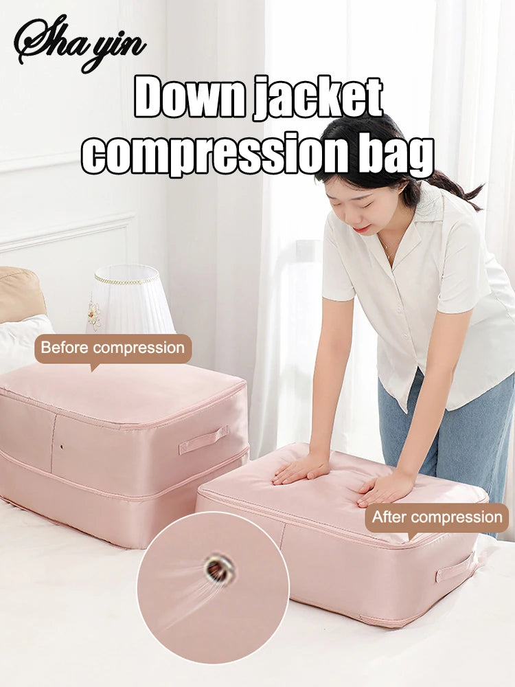 Heavy-Duty Self-Compressing Storage Bag - Portable Organizer for Clothes, Blankets & Quilts, Ideal for Closet Organization