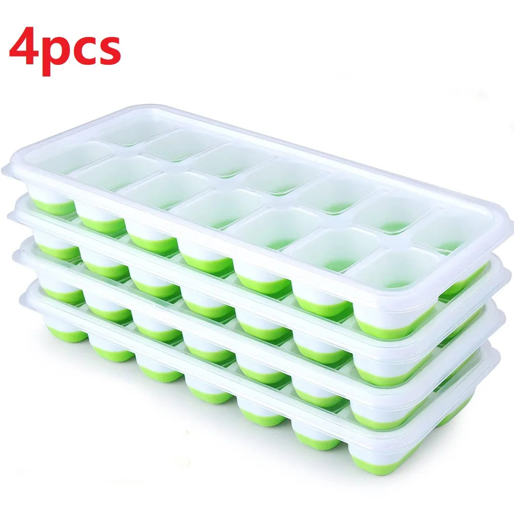 Ice Cube Tray Mold with Lid Silicone Square 14 Cube Easy Release Ice Cube Molds Summer Kitchen Bar DIY Iced Cocktail Freeze Tool