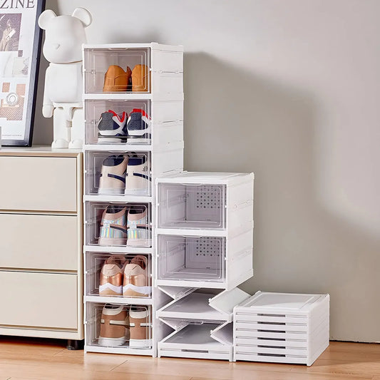 Foldable Stackable Shoe Storage Box – Transparent Multi-Layer Organizer