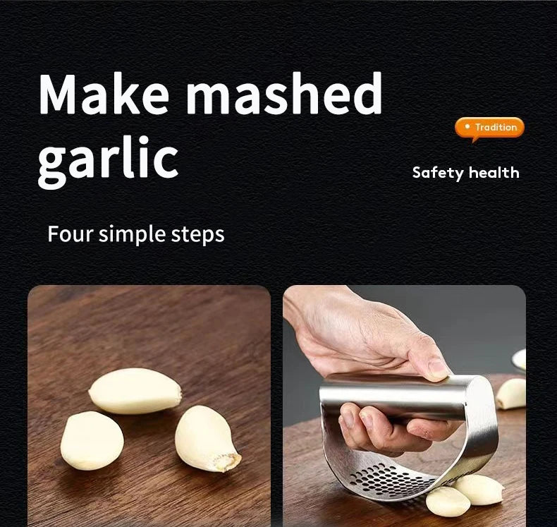 Manual Stainless Steel Garlic Press – Easy Kitchen Garlic Crusher