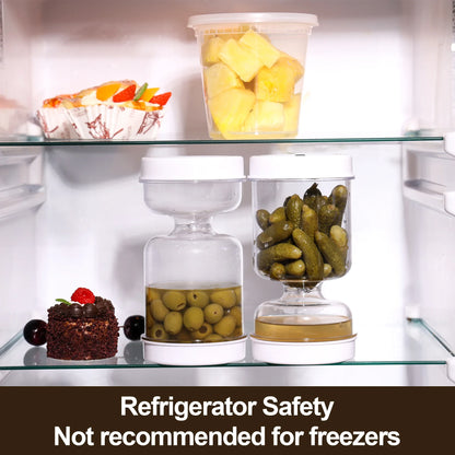 Olive and Pickle Strainer Jar, New Olive Container Hourglass Jar with Strainer Flip Pickle Container for Airtight Food Storage