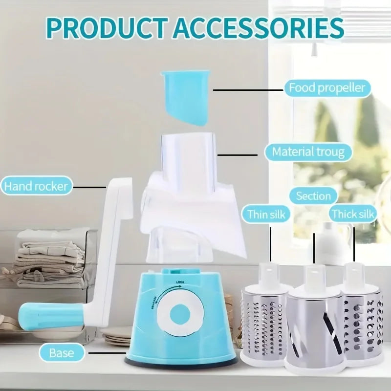 1pc Highly efficient and versatile Vegetable and Fruit Slicer Grater - benchtop drum cutter with drum design for fast, even shre