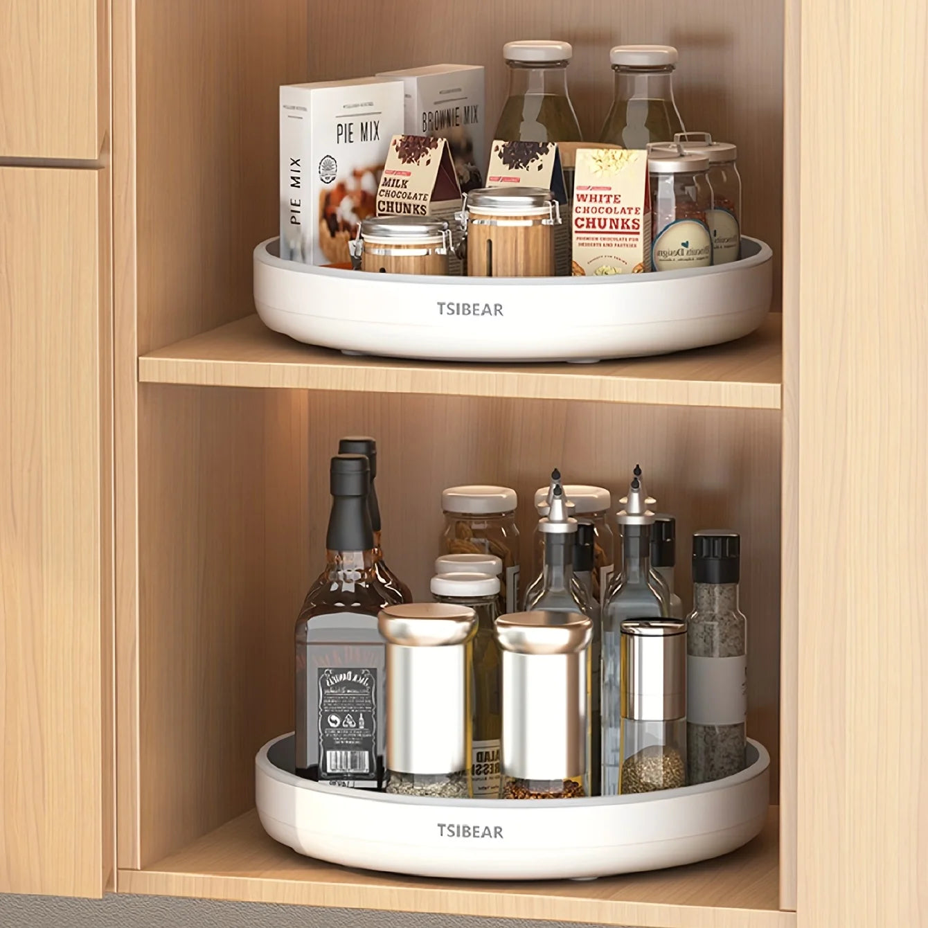 Kitchen turntable multifunctional countertop spice bottle 360 rotating storage rack storage tray cosmetic storage box round