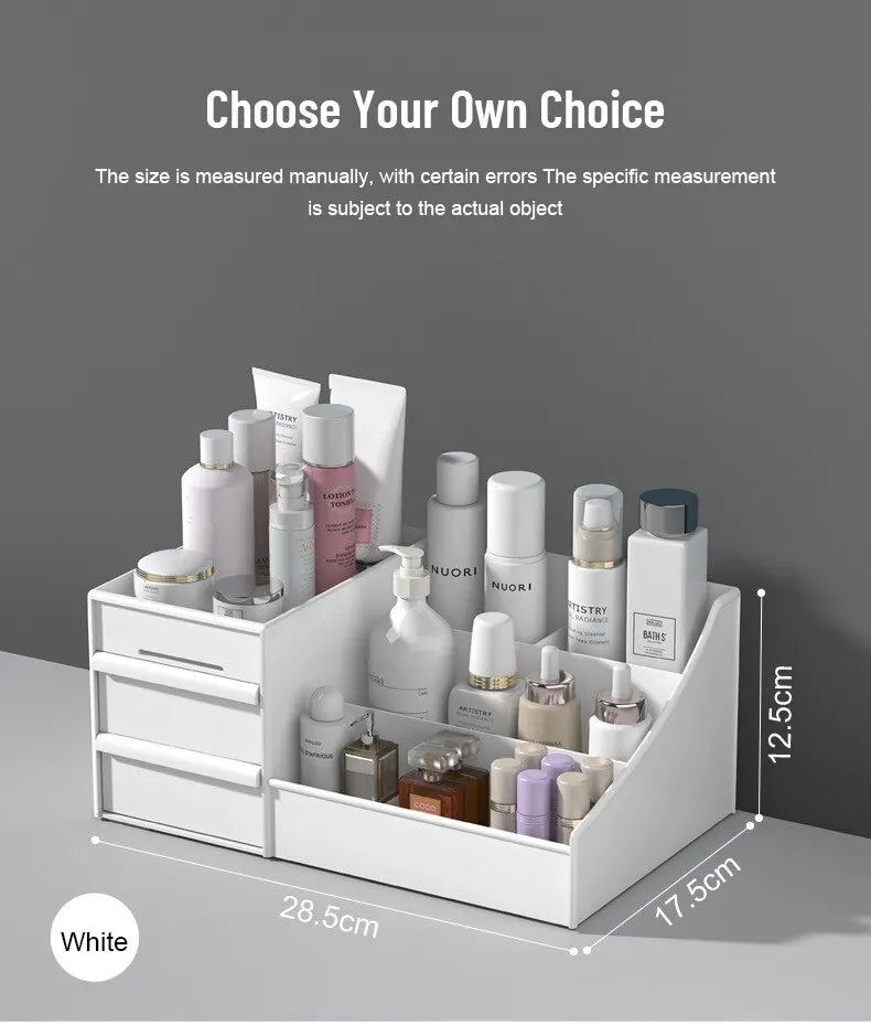 1pc White New Drawer Makeup Storage Box Dormitory Finishing Plastic Shelf Cosmetics Skin Care Dressing Table Desktop