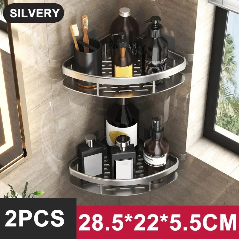 Bathroom Shelf Kitchen Storage Organizer Aluminum Alloy Shampoo Rack Shower Shelf Bathroom Accessories No Drill Shelf