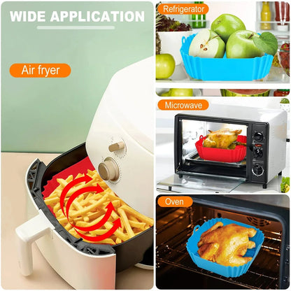 Silicone Air Fryer Pot Tray Food Safe Reusable Square BBQ Barbecue Pad Plate Airfryer Oven Baking Mold Basket Pan for Kitchen