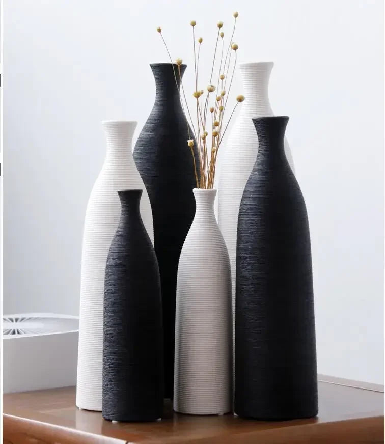Simple Modern Black White Ceramic Vase Accessories Crafts Home Livingroom Table Figurines Decoration Office Furnishing Ornaments