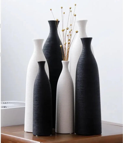 Simple Modern Black White Ceramic Vase Accessories Crafts Home Livingroom Table Figurines Decoration Office Furnishing Ornaments