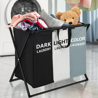 3-Section Laundry Basket – Foldable Divided Laundry Hamper