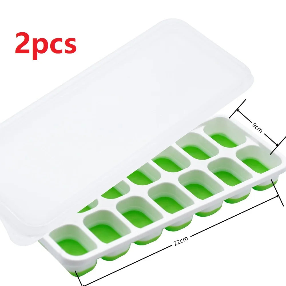 Ice Cube Tray Mold with Lid Silicone Square 14 Cube Easy Release Ice Cube Molds Summer Kitchen Bar DIY Iced Cocktail Freeze Tool